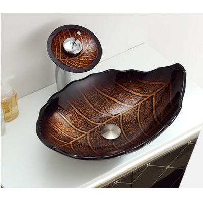 leaf design glass bathroom basin art for hand wash